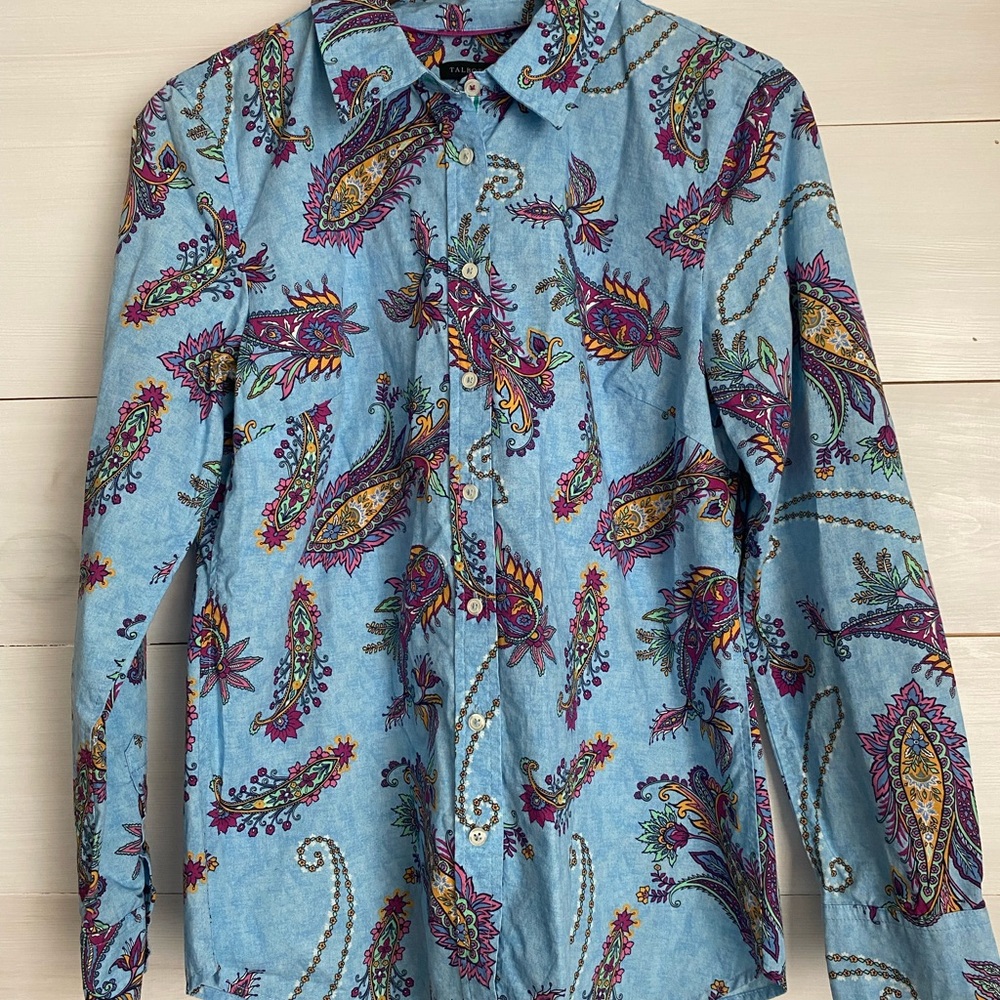 Talbots Blue Paisley Button-Up Long Sleeve Shirt - Size Small